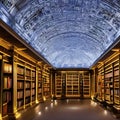 A hidden underground library illuminated by softly glowing crystals, housing ancient knowledge2, Generative AI