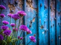 Hidden Urban Oasis Purple Blooms Pop Against a Striking Azure Wall in a City Exploration Adventure