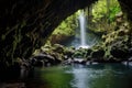 a hidden waterfall inside a cave Royalty Free Stock Photo