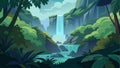 A hidden waterfall nestled deep in the tropical rainforest its mist blending with the dense foliage.. Royalty Free Stock Photo