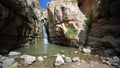 Hidden waterfall in Wadi Arugot , Israel Royalty Free Stock Photo