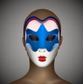 Hide identity, hide problems of sexual minorities concept, man in vivid carnival mask Royalty Free Stock Photo