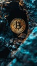 Hiding cryptocurrency bitcoin miners in the cave hole mine Royalty Free Stock Photo