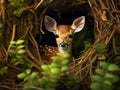 Ai Generated illustration Wildlife Concept of Hiding Fawn Royalty Free Stock Photo