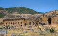 Hierapolis Ancent City ruins in Pamukkale, Denizli, Turkey. Roman theater exterior view Royalty Free Stock Photo