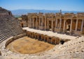 Hierapolis, Pammukale, Turkey. Ancient amphitheater. Panoramic landscape in the daytime. UNESCO Heritage Site. Historic Site. Royalty Free Stock Photo