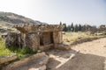 Hierapolis, Turkey. The ruins of the antique burial structures in the necropolis Royalty Free Stock Photo