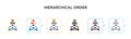 Hierarchical order vector icon in 6 different modern styles. Black, two colored hierarchical order icons designed in filled,