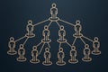Hierarchy diagram of stylized human figures connected in an organizational structure on dark background, symbolizing teamwork, Royalty Free Stock Photo