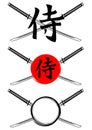 Hieroglyph samurai and crossed samurai swords Royalty Free Stock Photo