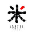 Hieroglyph symbol Japan word America. Brush painting strokes. Black red color. Black and red color stripes sign Kome