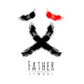 Hieroglyph symbol Japan word Father. Brush painting strokes. Black red color. Black and red color stripes sign Chichi