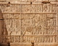 hieroglyphic carvings on the walls of an Ancient Egyptian Temple. Royalty Free Stock Photo