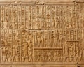 hieroglyphic carvings on the walls of an Ancient Egyptian Temple. Royalty Free Stock Photo