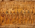 hieroglyphic carvings on the walls of an Ancient Egyptian Temple. Royalty Free Stock Photo