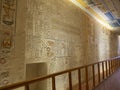 Hieroglyphic carvings in an ancient Egyptian tomb