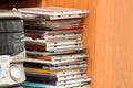 A HiFi tower with a collection of music on CD and DVD. Royalty Free Stock Photo