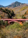 Higashizawa bridge in Yatsugatake Mountains in autumn Royalty Free Stock Photo