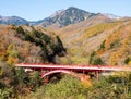 Higashizawa bridge in Yatsugatake Mountains in autumn Royalty Free Stock Photo