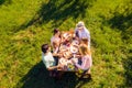 High above angle view big full family having picnic outdoors cheerful on holidays spending time together Royalty Free Stock Photo