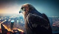 The Sentinel of the City: Majestic Eagle Perched Atop Skyscraper. Generative AI