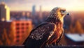 The Sentinel of the City: Majestic Eagle Perched Atop Skyscraper. Generative AI