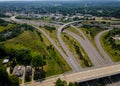 High above highways and interchanges the roads band and the interstate takes you on a fast transportation highway in Cleveland Royalty Free Stock Photo