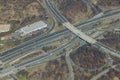High above highways, interchanges the roads on interstate takes you on a fast transportation highway in Newark New Jersey US drone