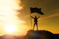 High achievement, silhouettes of the girl, flag of victory