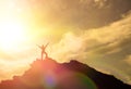 High achievement, the silhouettes of the girl, on the top of the mountain, Royalty Free Stock Photo