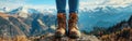 High on Adventure: Couple Resting on Top of Mountain with Hiking Shoes and Panoramic View of Nature