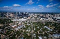 High Aerial Drone view over Austin Texas seen from East looking West