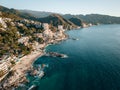 High aerial view of Conchas Chinas Beach and it nearby hotels in Puerto Vallarta Mexico