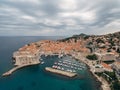 High aerial view from a drone on the coast of Dubrovnik and the old town in Croatia. Royalty Free Stock Photo