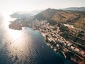 High aerial view from a drone on the coast of Dubrovnik and the old town in Croatia. Royalty Free Stock Photo