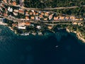 High aerial view from a drone on the coast of Dubrovnik and the old town in Croatia. Royalty Free Stock Photo