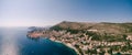 High aerial view from a drone on the coast of Dubrovnik and the old town in Croatia. Royalty Free Stock Photo