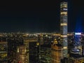 High aerial view of NYC illuminated at night. Royalty Free Stock Photo