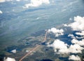 High aerial view of the White Nile flowing through South Sudan, Africa