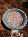 High aggle view bucket of fertilizer