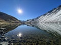 High alpine lake Lai da la Scotta (Schottensee or Schotten Lake) on the Swiss mountain road pass Fluela