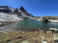 High alpine lakes next to the mountain hut (Chamanna da Grialetsch CAS) in the massif of the Albula Alps