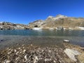 High alpine lakes next to the mountain hut (Chamanna da Grialetsch CAS) in the massif of the Albula Alps