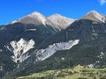 High alpine peaks Piz Linard (2767 m), Lenzerhorn (2906 m) and Piz Mulain (2627 m) Royalty Free Stock Photo