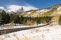 High alpine peaks within Rocky Mountain National Park after the first Fall snow storm in Colorado. Royalty Free Stock Photo