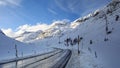 High alpine road Via da Gueglia in winter. Switzerland Royalty Free Stock Photo