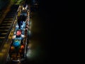 Beautiful cruise ship lights at night in Southampton UK aerial Royalty Free Stock Photo