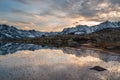 High altitude alpine lake, reflections at sunset Royalty Free Stock Photo