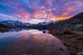 High altitude alpine lake, reflections at sunset Royalty Free Stock Photo