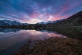 High altitude alpine lake, reflections at sunset Royalty Free Stock Photo